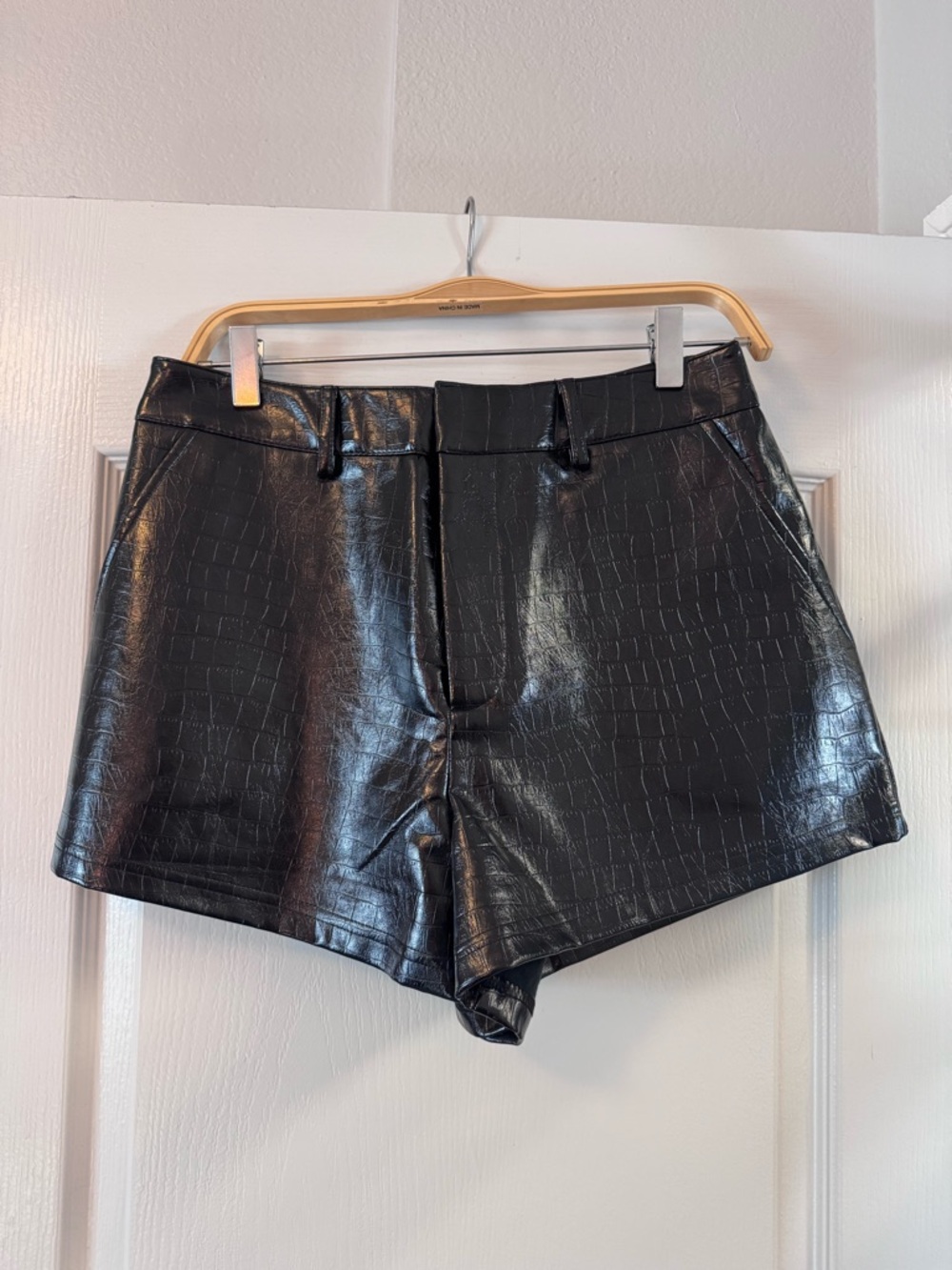 Noli Black Faux Leather Croc-Embossed High-Waist Shorts
